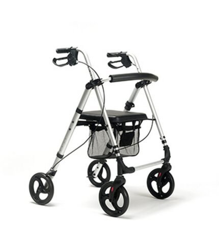 Mobility support-ECO-Plus four-wheeled aluminum walker with adjustable seat Vermeiren, Terrain adaptability-ECO-Plus four-wheeled aluminum walker with adjustable seat Vermeiren, User comfort-ECO-Plus four-wheeled aluminum walker with adjustable seat Vermeiren, Easy transport-ECO-Plus four-wheeled aluminum walker with adjustable seat Vermeiren