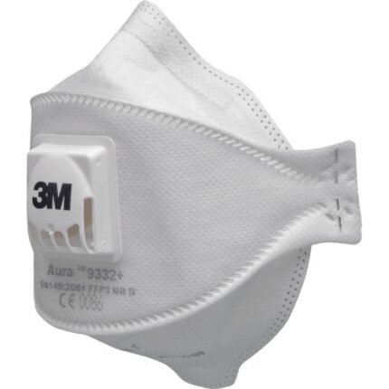 Exposure to harmful airborne particles such as dust, mists, and metal fumes-3M Aura 9332+ Foldable respirator FFP3 NR D with valve,