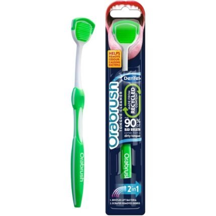 Bad breath caused by bacteria on the tongue-DenTek, Orabrush Tongue Cleaner and Tongue Scraper, Incomplete oral care when only brushing teeth-DenTek, Orabrush Tongue Cleaner and Tongue Scraper, Discomfort from harsh or rigid tongue scrapers-DenTek, Orabrush Tongue Cleaner and Tongue Scraper, Residue buildup on the tongue surface-DenTek, Orabrush Tongue Cleaner and Tongue Scraper
