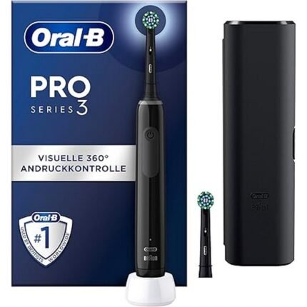 Gum irritation from excessive brushing pressure-Oral-B, Pro Series 3 Black Electric Toothbrush, 2 Replacement Toothbrush Heads, 1 Travel Case, Designed By Braun, Ineffective plaque removal with manual brushing-Oral-B, Pro Series 3 Black Electric Toothbrush, 2 Replacement Toothbrush Heads, 1 Travel Case, Designed By Braun, Inconsistent brushing duration and coverage-Oral-B, Pro Series 3 Black Electric Toothbrush, 2 Replacement Toothbrush Heads, 1 Travel Case, Designed By Braun, Lack of convenience and hygiene while traveling-Oral-B, Pro Series 3 Black Electric Toothbrush, 2 Replacement Toothbrush Heads, 1 Travel Case, Designed By Braun