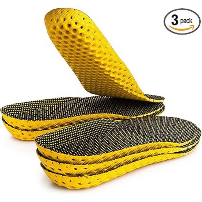 Worn-out insoles causing foot discomfort and fatigue-SULPO, 3 Pairs of Insoles Size 35-46 (41-46 EU / 7-12 UK) Yellow, Heel and joint pain from insufficient cushioning and support-SULPO, 3 Pairs of Insoles Size 35-46 (41-46 EU / 7-12 UK) Yellow, Excessive foot sweat and odor due to poor breathability-SULPO, 3 Pairs of Insoles Size 35-46 (41-46 EU / 7-12 UK) Yellow, Ill-fitting insoles in shoes lacking trim-to-fit options-SULPO, 3 Pairs of Insoles Size 35-46 (41-46 EU / 7-12 UK) Yellow