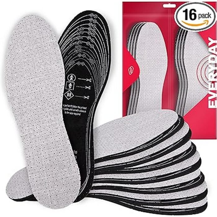 Unpleasant foot odor caused by sweat buildup-SULPO 8 Pairs of Activated Carbon Insoles, Inserts for Cutting to Size, Excess moisture leading to discomfort and slippery feet-SULPO 8 Pairs of Activated Carbon Insoles, Inserts for Cutting to Size, Poor fit of standard insoles causing discomfort-SULPO 8 Pairs of Activated Carbon Insoles, Inserts for Cutting to Size, Inadequate shoe hygiene leading to bacterial growth-SULPO 8 Pairs of Activated Carbon Insoles, Inserts for Cutting to Size