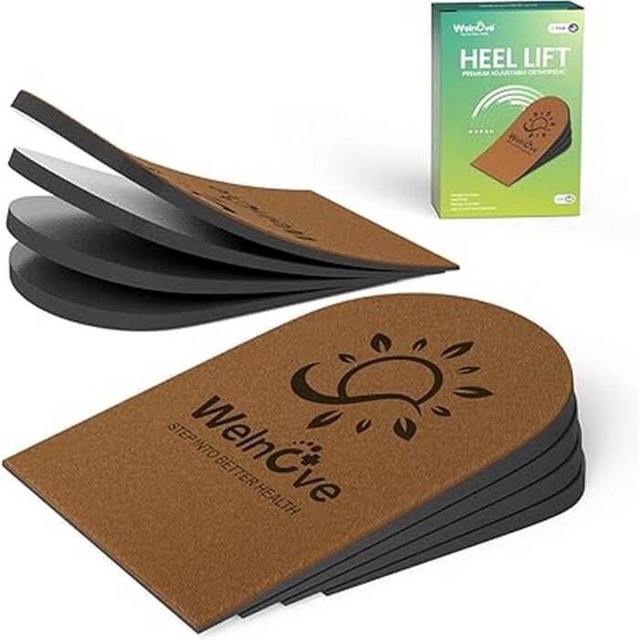 Leg length discrepancy causing posture imbalance-Welnove, 4-Ply 1" Adjustable Heel Lift Pads Medium, Heel pain from plantar fasciitis or injury-Welnove, 4-Ply 1" Adjustable Heel Lift Pads Medium, Achilles tendon strain or discomfort-Welnove, 4-Ply 1" Adjustable Heel Lift Pads Medium, Knee, hip, or lower back pain due to uneven leg alignment-Welnove, 4-Ply 1" Adjustable Heel Lift Pads Medium