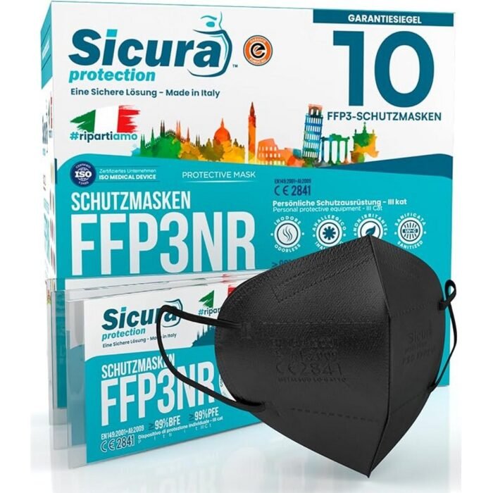 Discomfort from prolonged wear – 10 x CE-certified FFP3 masks, black, made in Italy with printed SICURA logo, PFE ≥99%, BFE ≥99%, sanified and individually sealed, Pressure marks – 10 x CE-certified FFP3 masks, black, made in Italy with printed SICURA logo, PFE ≥99%, BFE ≥99%, sanified and individually sealed, Breathing resistance – 10 x CE-certified FFP3 masks, black, made in Italy with printed SICURA logo, PFE ≥99%, BFE ≥99%, sanified and individually sealed, Disposal concerns – 10 x CE-certified FFP3 masks, black, made in Italy with printed SICURA logo, PFE ≥99%, BFE ≥99%, sanified and individually sealed