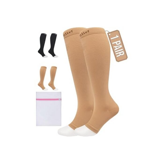 Toe discomfort in closed socks–360 RELIEF Without Toe Compression Stockings for Men and Women, Warm weather foot swelling–360 RELIEF Without Toe Compression Stockings for Men and Women, Circulation issues with sensitive toes–360 RELIEF Without Toe Compression Stockings for Men and Women, Post-surgery airflow needs–360 RELIEF Without Toe Compression Stockings for Men and Women