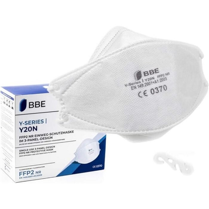 Provides ultralight hygienic protection – BBE Y20N FFP2 Mask, Ensures certified safety and comfort – BBE Y20N FFP2 Mask, Comes individually packaged with free mask clip – BBE Y20N FFP2 Mask, Made in Germany for quality assurance – BBE Y20N FFP2 Mask