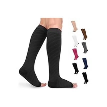 Swollen legs after long standing–Beister 20-30 mmHg Medical Compression Stockings for Men and Women, Open Toe,
