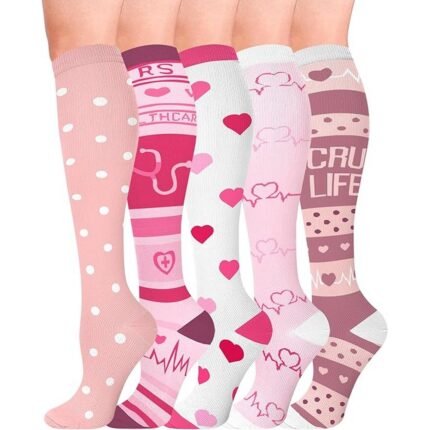HIPOWER, 5 Pairs of Compression Stockings for Men and Women, Colourful Support Stockings, Sports Compression Socks, Support Knee Stockings, Travel Stockings, Compression Sock for Flight Cycling Nurse