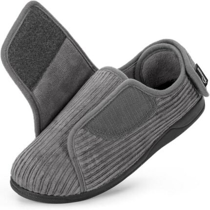 Pressure relief and comfort – HomeTop Women's Closed Heel Diabetic Slippers Corduroy Adjustable Wide Fit Hook and Loop Memory Foam Slippers, Adjustable fit for swollen feet – HomeTop Women's Closed Heel Diabetic Slippers Corduroy Adjustable Wide Fit Hook and Loop Memory Foam Slippers, Enhanced support and stability – HomeTop Women's Closed Heel Diabetic Slippers Corduroy Adjustable Wide Fit Hook and Loop Memory Foam Slippers, Safety with non-slip sole – HomeTop Women's Closed Heel Diabetic Slippers Corduroy Adjustable Wide Fit Hook and Loop Memory Foam Slippers