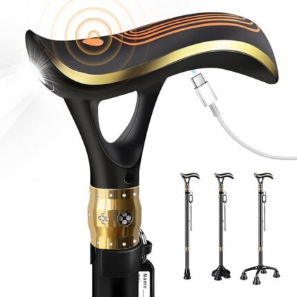 Enhances visibility in low-light areas – ispuoocti Multifunctional walking stick for men and women with alarm and LED light lighting function, Increases user safety with built-in alarm – ispuoocti Multifunctional walking stick for men and women with alarm and LED light lighting function, Adapts to different surfaces with 3 base types – ispuoocti Multifunctional walking stick for men and women with alarm and LED light lighting function, Supports seniors with stable lightweight design – ispuoocti Multifunctional walking stick for men and women with alarm and LED light lighting function