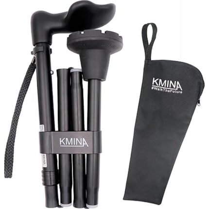 Provides ergonomic wrist/palm relief – Folding Cane with Ergonomic Right‑Hand Handle by KMINA – Height Adjustable 6‑Level, Black, Made in Europe, Ensures comfortable grip – Folding Cane with Ergonomic Right‑Hand Handle by KMINA – Height Adjustable 6‑Level, Black, Made in Europe, Enables compact travel storage – Folding Cane with Ergonomic Right‑Hand Handle by KMINA – Height Adjustable 6‑Level, Black, Made in Europe, Improves walking stability – Folding Cane with Ergonomic Right‑Hand Handle by KMINA – Height Adjustable 6‑Level, Black, Made in Europe
