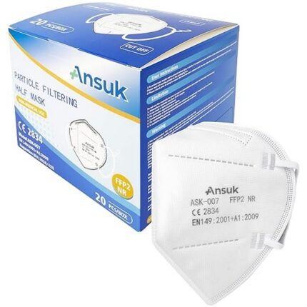 Provides certified EU respiratory protection – Set of 20 Ansuk FFP2 Respirator Masks, Ensures comfortable 5-ply filtration – Set of 20 Ansuk FFP2 Respirator Masks, Individually packaged for hygiene – Set of 20 Ansuk FFP2 Respirator Masks, Suitable for daily use in various settings – Set of 20 Ansuk FFP2 Respirator Masks
