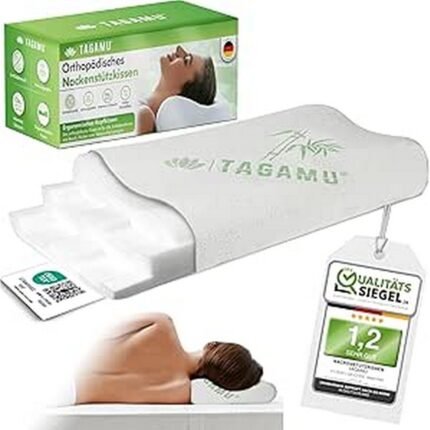 Neck pain prevention – TAGAMU Orthopaedic Pillow, Ergonomic support – TAGAMU Orthopaedic Pillow, Side sleeper design – TAGAMU Orthopaedic Pillow, Washable breathable cover – TAGAMU Orthopaedic Pillow