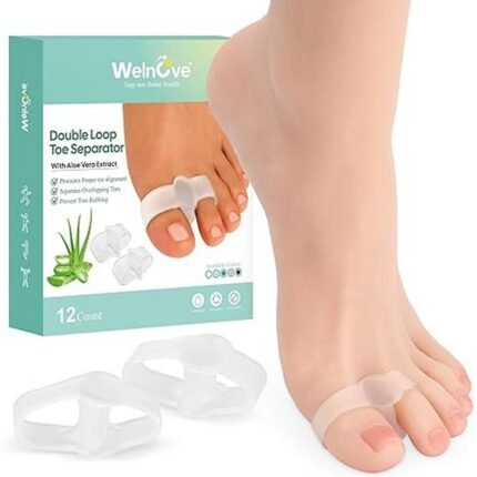 Gel toe separators infused with aloe extract for soothing care – Welnove 12 Pack Gel Bunion Corrector with Aloe Extract Toe Separators for Bunion Correction and Restore Original Shape of Toe for Women and Men, Helps correct bunion deformities and restore toe shape – Welnove 12 Pack Gel Bunion Corrector with Aloe Extract Toe Separators for Bunion Correction and Restore Original Shape of Toe for Women and Men, Provides cushioning to reduce pain and friction – Welnove 12 Pack Gel Bunion Corrector with Aloe Extract Toe Separators for Bunion Correction and Restore Original Shape of Toe for Women and Men, Suitable for daily use by women and men – Welnove 12 Pack Gel Bunion Corrector with Aloe Extract Toe Separators for Bunion Correction and Restore Original Shape of Toe for Women and Men