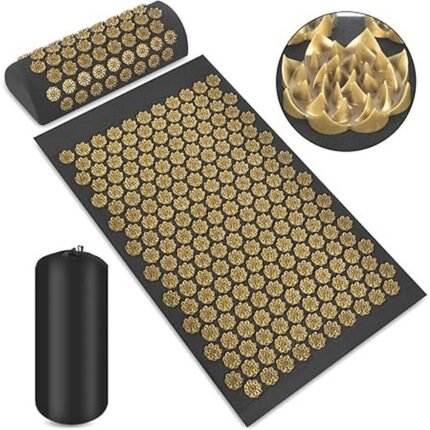 Relieves back and neck pain-Black and Gold Lotus Design Acupressure Health Set - High Quality Acupressure Mat and Pillow Set for Natural Relaxation and Pain Relief, Reduces muscle tension-Black and Gold Lotus Design Acupressure Health Set - High Quality Acupressure Mat and Pillow Set for Natural Relaxation and Pain Relief, Enhances relaxation-Black and Gold Lotus Design Acupressure Health Set - High Quality Acupressure Mat and Pillow Set for Natural Relaxation and Pain Relief, Supports meditation and wellness-Black and Gold Lotus Design Acupressure Health Set - High Quality Acupressure Mat and Pillow Set for Natural Relaxation and Pain Relief