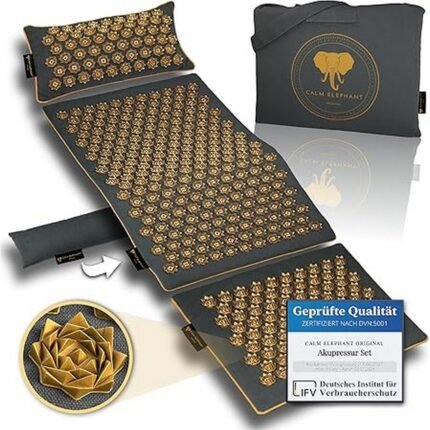 Relieves back and neck pain-CALM ELEPHANT ORIGINAL® Genuine Acupressure Mat with Cushion XXL Set of 5 Massage Mat Back Tension Relieve Acupuncture Mat Cushion with Heat Function, Lumbar Cushion, Doormat & Bag, Grey, Reduces muscle tension-CALM ELEPHANT ORIGINAL® Genuine Acupressure Mat with Cushion XXL Set of 5 Massage Mat Back Tension Relieve Acupuncture Mat Cushion with Heat Function, Lumbar Cushion, Doormat & Bag, Grey, Enhances relaxation-CALM ELEPHANT ORIGINAL® Genuine Acupressure Mat with Cushion XXL Set of 5 Massage Mat Back Tension Relieve Acupuncture Mat Cushion with Heat Function, Lumbar Cushion, Doormat & Bag, Grey, Supports circulation-CALM ELEPHANT ORIGINAL® Genuine Acupressure Mat with Cushion XXL Set of 5 Massage Mat Back Tension Relieve Acupuncture Mat Cushion with Heat Function, Lumbar Cushion, Doormat & Bag, Grey