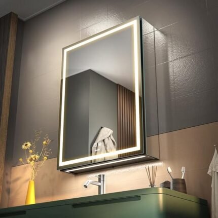 Organize medicines and enhance your bathroom experience with this LED illuminated GANPE mirror cabinet.