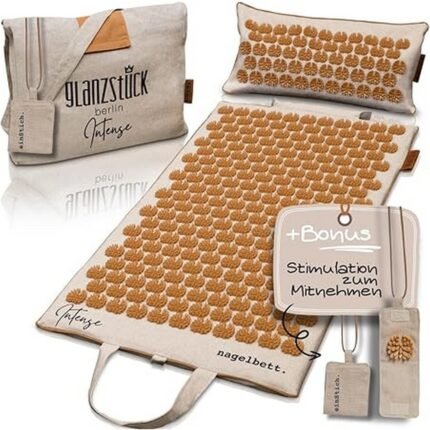 Relieves back pain-Glanzstück Berlin® Health Collection: Intense XL Acupressure Mat Set, Linen, Help with Tension, Back Pain, Massage Mat with Cushion (Heat Function) and Bag, Sustainable, Reduces muscle tension-Glanzstück Berlin® Health Collection: Intense XL Acupressure Mat Set, Linen, Help with Tension, Back Pain, Massage Mat with Cushion (Heat Function) and Bag, Sustainable, Enhances relaxation-Glanzstück Berlin® Health Collection: Intense XL Acupressure Mat Set, Linen, Help with Tension, Back Pain, Massage Mat with Cushion (Heat Function) and Bag, Sustainable, Supports meditation and wellness-Glanzstück Berlin® Health Collection: Intense XL Acupressure Mat Set, Linen, Help with Tension, Back Pain, Massage Mat with Cushion (Heat Function) and Bag, Sustainable
