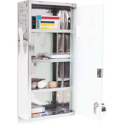 Store and organize medicines securely with this Relaxdays large lockable cabinet with frosted glass.