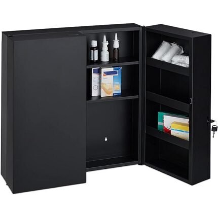 Securely store and organize medicines and first aid supplies with this Relaxdays XXL lockable cabinet.