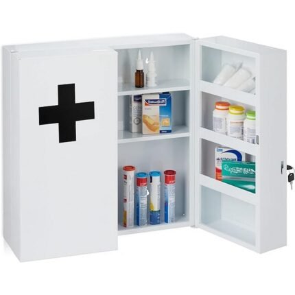 Securely store and organize medicines and first aid supplies with this Relaxdays XXL lockable cabinet.