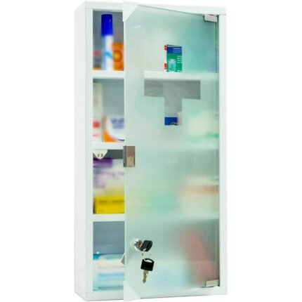 Securely organize medications and first aid supplies with this lockable 4-compartment home medicine cabinet.
