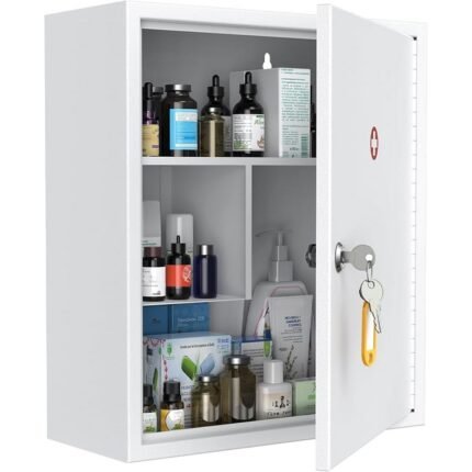 Organize and secure medicines and first aid supplies with this Uniclife lockable wall cabinet.