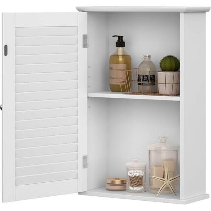 Organize medicines and bathroom essentials with this VASAGLE wall-mounted cabinet with adjustable shelf.