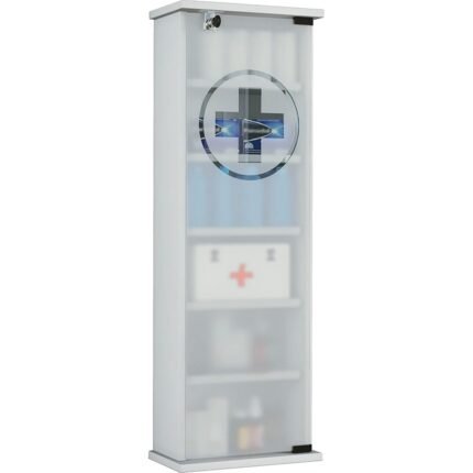 Securely store and organize medicines and first aid supplies with this VCM lockable cabinet.