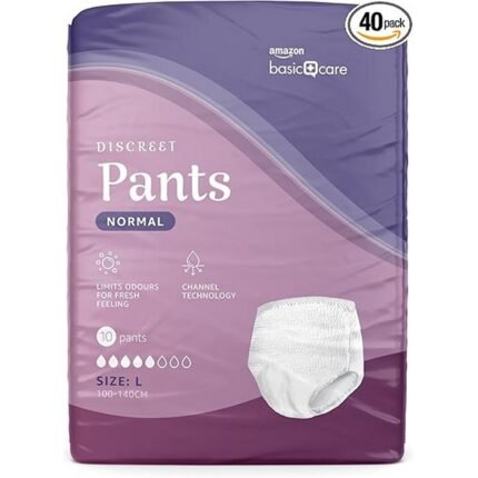 Prevents leaks-Amazon Basic Care Lady Pants Discreet Large - 40 Count (4 Packs of 10), Controls odours-Amazon Basic Care Lady Pants Discreet Large - 40 Count (4 Packs of 10), Ensures comfort-Amazon Basic Care Lady Pants Discreet Large - 40 Count (4 Packs of 10), Provides discreet wear-Amazon Basic Care Lady Pants Discreet Large - 40 Count (4 Packs of 10)