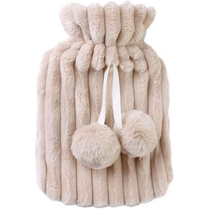 1-litre PVC hot water bottle with soft fluffy fur cover, leak-proof, ideal for hand warming and pain relief.