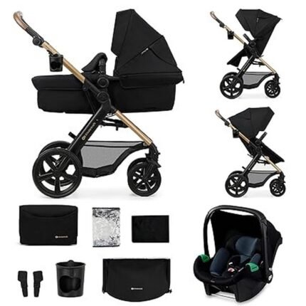 Provides 3-in-1 mobility solution up to 26 kg with child seat I-Size - Kinderkraft MOOV2 Pushchair 3-in-1, Ensures comfort with adjustable reclining seat - Kinderkraft MOOV2 Pushchair 3-in-1, Offers sun and wind protection with large extendable hood - Kinderkraft MOOV2 Pushchair 3-in-1, Provides smooth rides with EVA foam wheels - Kinderkraft MOOV2 Pushchair 3-in-1