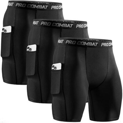 Men’s 3 pack compression shorts with breathable quick drying fabric, reinforced seams, and ergonomic athletic fit.