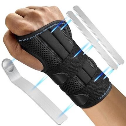 Ergonomic wrist support with metal splint stabiliser, left & right hand, breathable and comfortable for tendonitis, arthritis, and carpal tunnel relief.