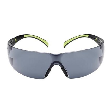 Gray protective safety glasses with SecureFit adjustable frame, impact-resistant lenses, lightweight and durable for industrial, laboratory, and workshop use.